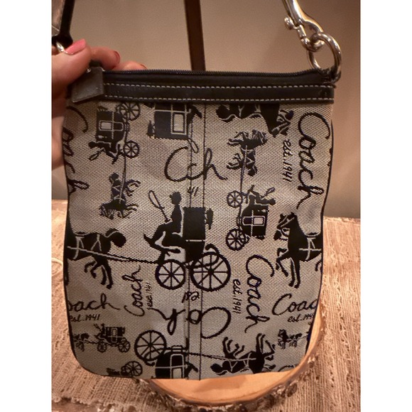Coach Courier Crossbody Bag Horse Carriage Swing Pack Black & Grey - Picture 7 of 12